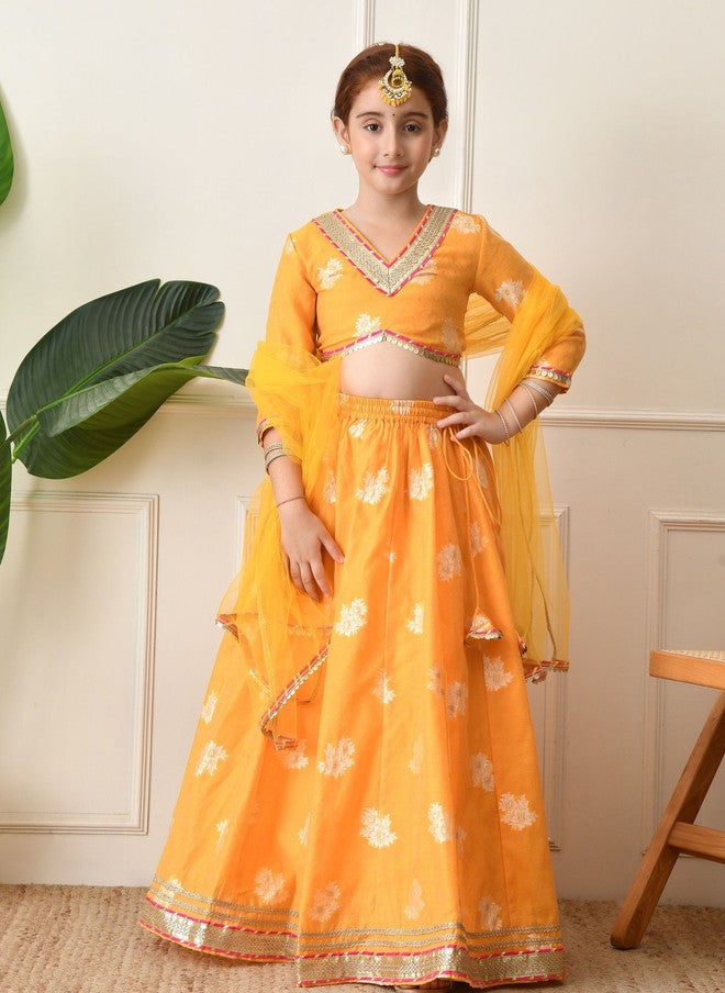 Indi-Loom Couture Girls Embellished Sequinned Lehenga & Blouse With Dupatta - Image 1