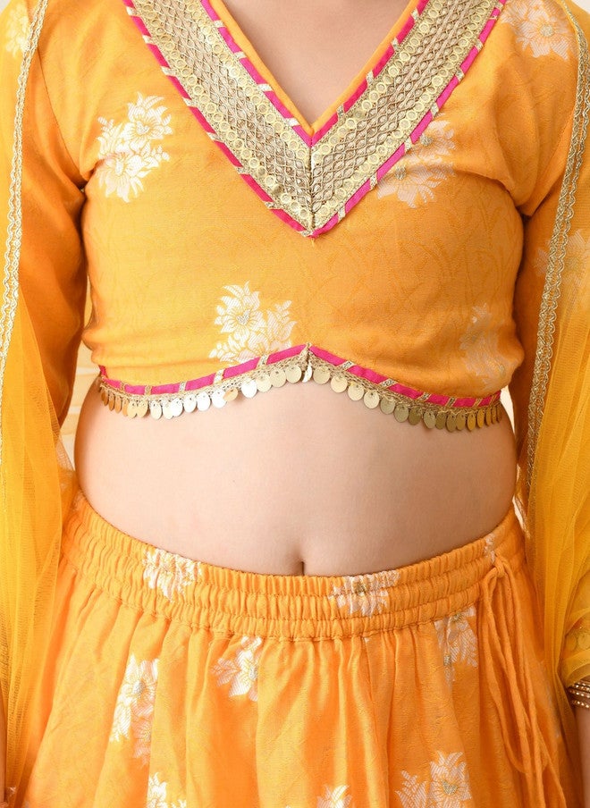 Indi-Loom Couture Girls Embellished Sequinned Lehenga & Blouse With Dupatta - Image 5
