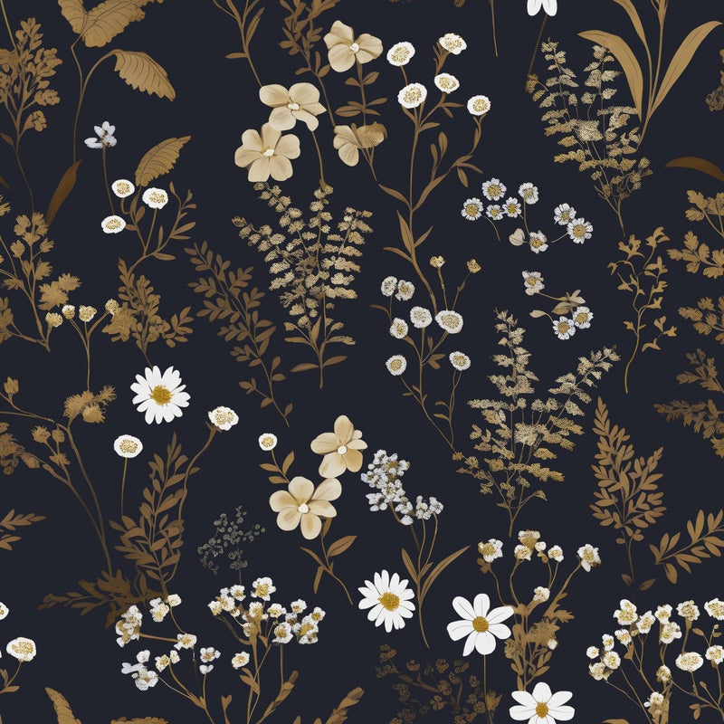Laatse Dark Floral Wallpaper Peel and Stick 17.5" x 393" Navy Gold Leaf Wallpaper Vinyl Waterproof Self-Adhesive Boho Botanical Wall Paper Navy Blue Decor for Bathroom Bookcase Bedroom Cabinet - Image 1