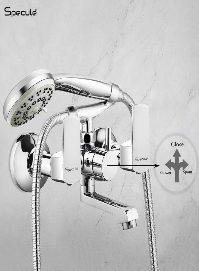 Specule Cube Brass Wall Mixer with Crutch & 5-Function | Hand Shower with 1.5 Meter Flexible Tube | Bathroom Mixer Tap | Wall Mixer with Hand Shower | Wall Mixture (Chrome) - Image 5