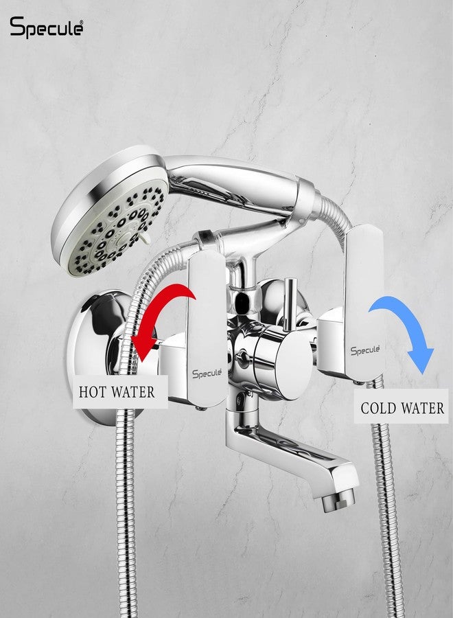 Specule Cube Brass Wall Mixer with Crutch & 5-Function | Hand Shower with 1.5 Meter Flexible Tube | Bathroom Mixer Tap | Wall Mixer with Hand Shower | Wall Mixture (Chrome) - Image 4