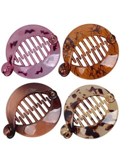 Fodattm 4 Pcs French Small Banana Hair Clip Hair Comb Round Ponytail Holder Hair Claw Fashion Interlocking Banana Combs Flat Shark Hair Clincher (Style A)  - Image 2
