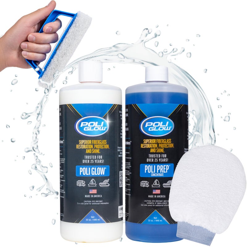 Poli Glow طقم بولي جلو الأساسي - مُجدد الألياف الزجاجية الكامل للقوارب والمركبات الترفيهية والمزيد. كل ما تحتاجه لقارب أو مركبة ترفيهية بطول 25 قدم. - Image 1