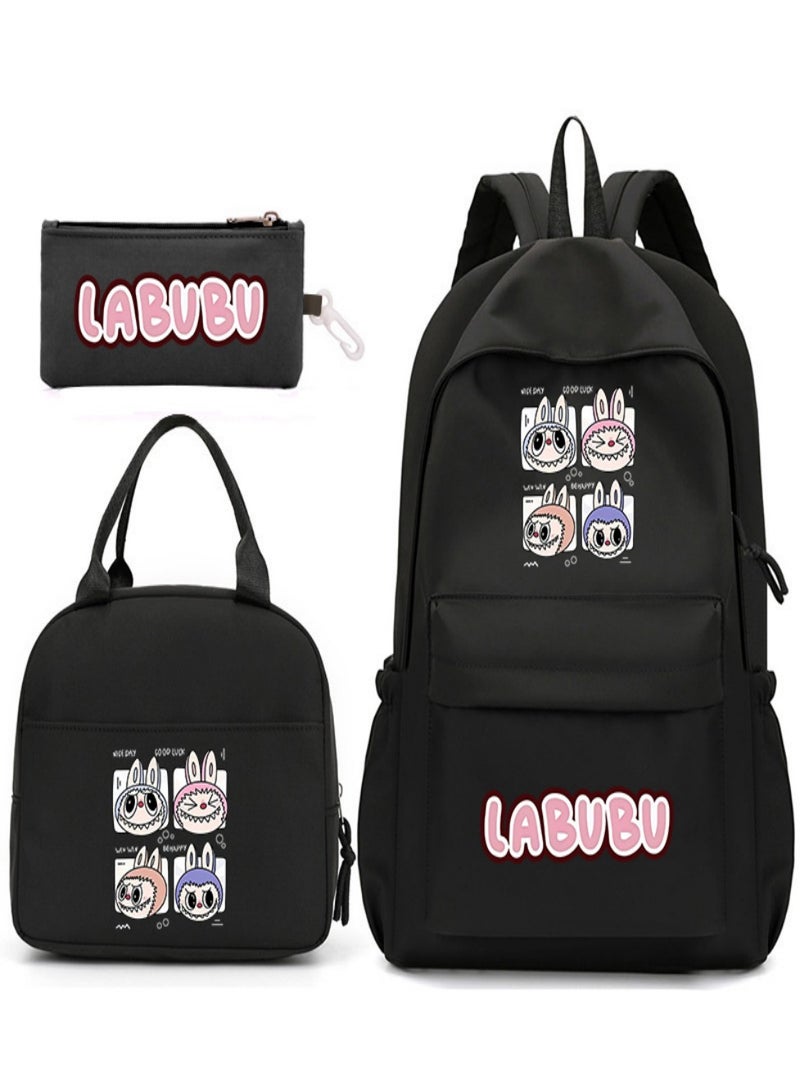 Labubu Children Backpack Schoolbag Teen Student School Book bag with Lunch Box Pen Case 3 in 1 for Kids