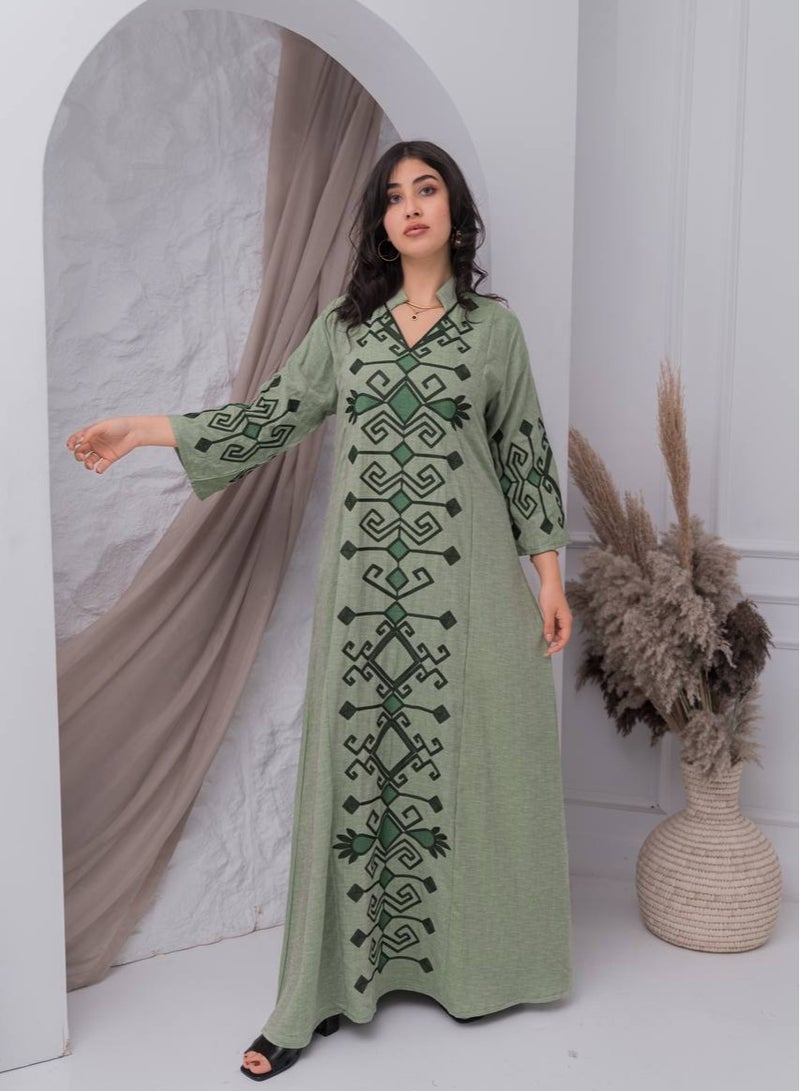 افندينا  جلابية كتان فاخر بتصميم مبتكر يواكب أحدث صيحات الموضةA-388 - Image 1