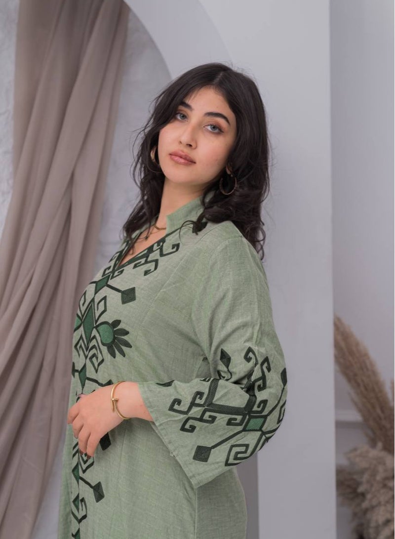 افندينا  جلابية كتان فاخر بتصميم مبتكر يواكب أحدث صيحات الموضةA-388 - Image 2