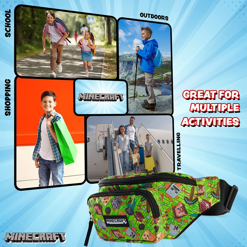 Minecraft Boys Fashion Waist Pack with Adjustable Strap, Creeper Travel Bag - Gamer Gifts (Multi) - Image 4