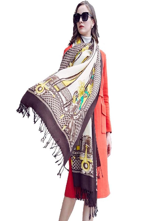 DANA XU DANA XU 100% Pure Merino Wool Extra Large Pashmina Cashmere Scarf Shawl And Wrap For Women Winter Oversized Floral Blanket - Image 1