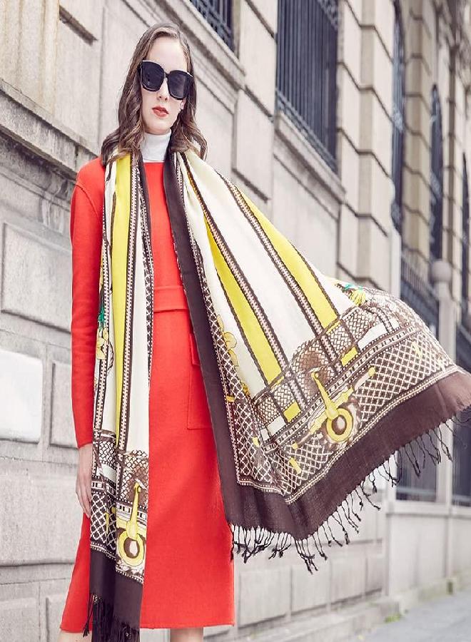 DANA XU DANA XU 100% Pure Merino Wool Extra Large Pashmina Cashmere Scarf Shawl And Wrap For Women Winter Oversized Floral Blanket - Image 4