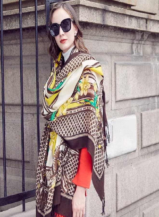 DANA XU DANA XU 100% Pure Merino Wool Extra Large Pashmina Cashmere Scarf Shawl And Wrap For Women Winter Oversized Floral Blanket - Image 3