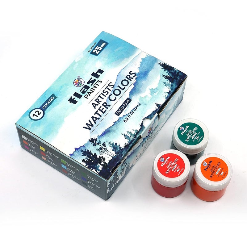 Flash Water Colours For Painting-Painting Kit For Kids Artists Professionals Hobby Painters-Matt Finish Rich Pigments Non Toxic Watercolor Set-25 Ml Each (Set Of 12), Multicolor - Image 3