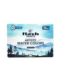 Flash Flash Water Colours For Painting-Painting Kit For Kids Artists Professionals Hobby Painters-Matt Finish Rich Pigments Non Toxic Watercolor Set-25 Ml Each (Set Of 12), Multicolor  - Image 2