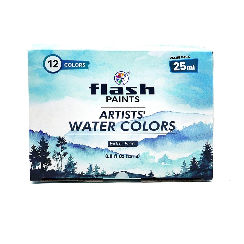 Flash Water Colours For Painting-Painting Kit For Kids Artists Professionals Hobby Painters-Matt Finish Rich Pigments Non Toxic Watercolor Set-25 Ml Each (Set Of 12), Multicolor - Image 2