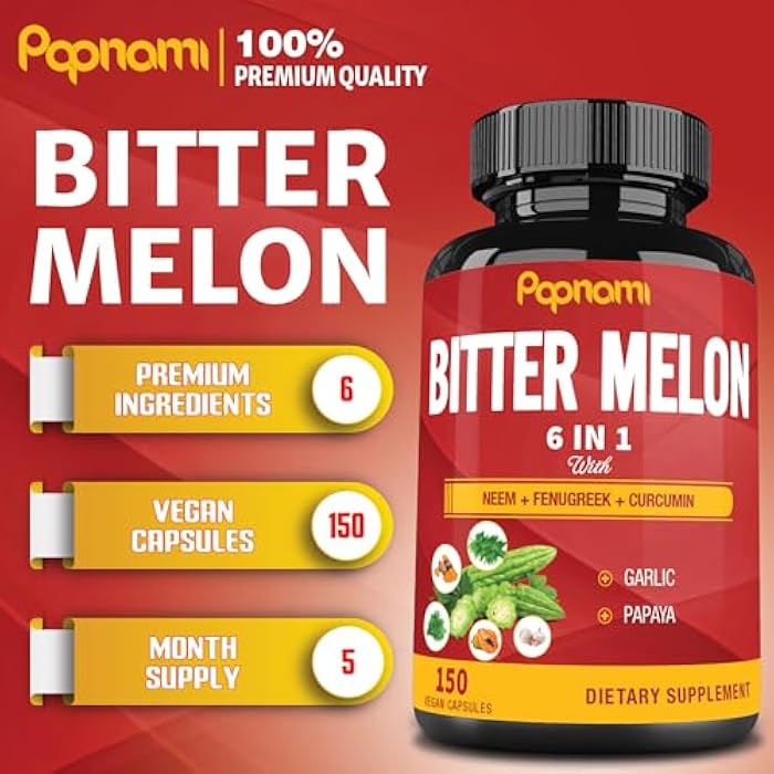Papnami Organic Bitter Melon Extract Capsules - Combined Neem, Fenugreek, Curcumin, Garlic & Papaya - 150 Count for 5 Months - Supports Body, Digestive, Skin, Immune & Overall Wellness - Image 2