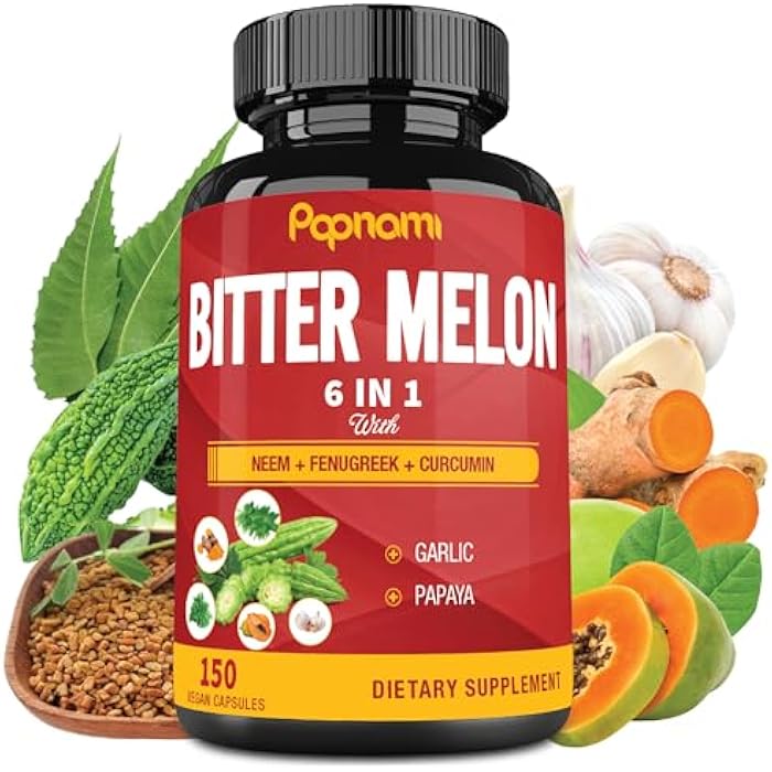 Papnami Organic Bitter Melon Extract Capsules - Combined Neem, Fenugreek, Curcumin, Garlic & Papaya - 150 Count for 5 Months - Supports Body, Digestive, Skin, Immune & Overall Wellness - Image 1