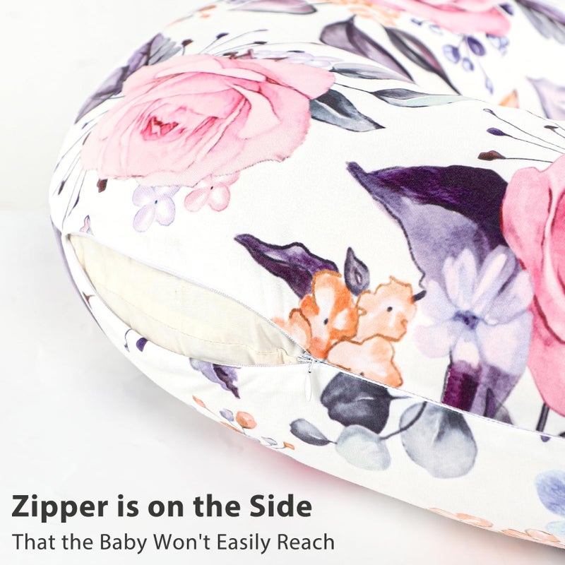 Pea Pod Nursing Pillow Cover for Baby Girl, Stretchy Removable Slipcover for Breastfeeding Pillows, Ultra Soft Comfortable Nursing Pillowcase, Baby Must Have (Pink Floral) - Image 3