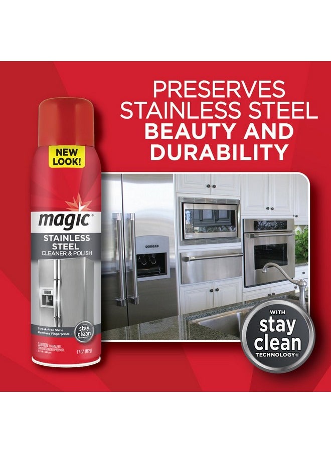 Magic Magic Stainless Steel Cleaner Aerosol - 17 Ounce - Removes Fingerprints Residue Water Marks and Grease From Appliances - Refrigerator Dishwasher Oven Grill etc  - Image 2
