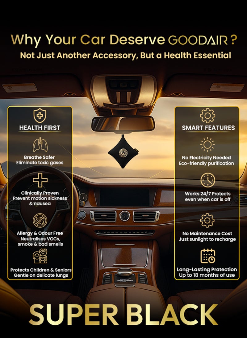 GOODAIR 2.0 Car Air Purifier | Non-electric | Super Black | Clinically Proven | Tested & Certified to Absorb Toxic Gases | Advanced Impregnated Activated Carbon | 24/7 Air Purification - Image 2