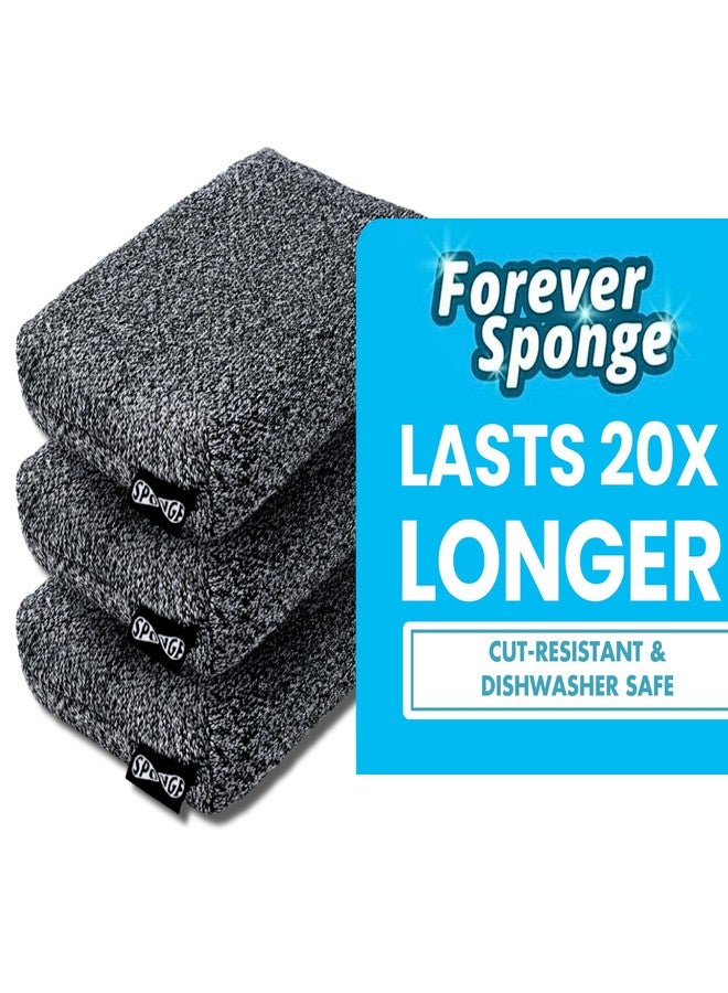 Grill Rescue Heavy Duty Kitchen Sponge - Lasts 20x Longer, Scratch-Free, Safe for Non-Stick Cookware - Cut Resistant, Versatile Household, Bathroom & Outdoor Cleaning Supplies (3, Grey) - Image 1