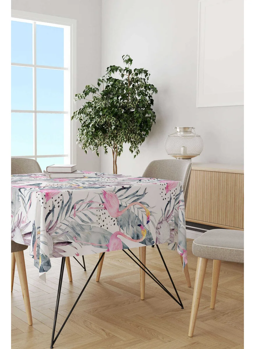 Cango Home White Pink Tropical Flamingo Patterned Digital Printed Tablecloth OTYK610-MS