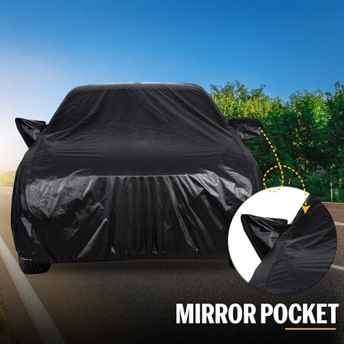 Autofact 210D SuperDuper Waterproof Car Cover for Toyota Yaris | Mirror Pockets, UV & Heat Resistant, Windproof with Buckle Belt, Scratchproof & Dustproof, Black Color - Image 4