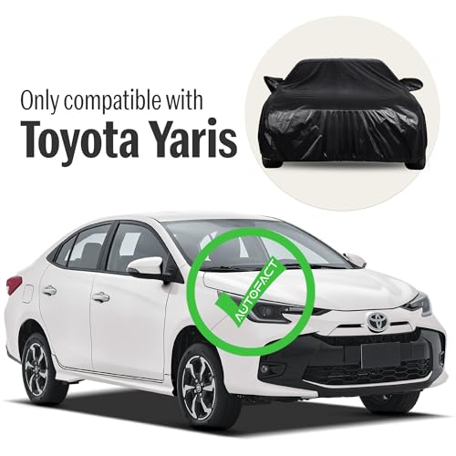 Autofact 210D SuperDuper Waterproof Car Cover for Toyota Yaris | Mirror Pockets, UV & Heat Resistant, Windproof with Buckle Belt, Scratchproof & Dustproof, Black Color - Image 2