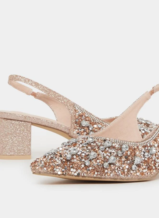 Take Two Copper Glitter Embellished Slingback Sandals