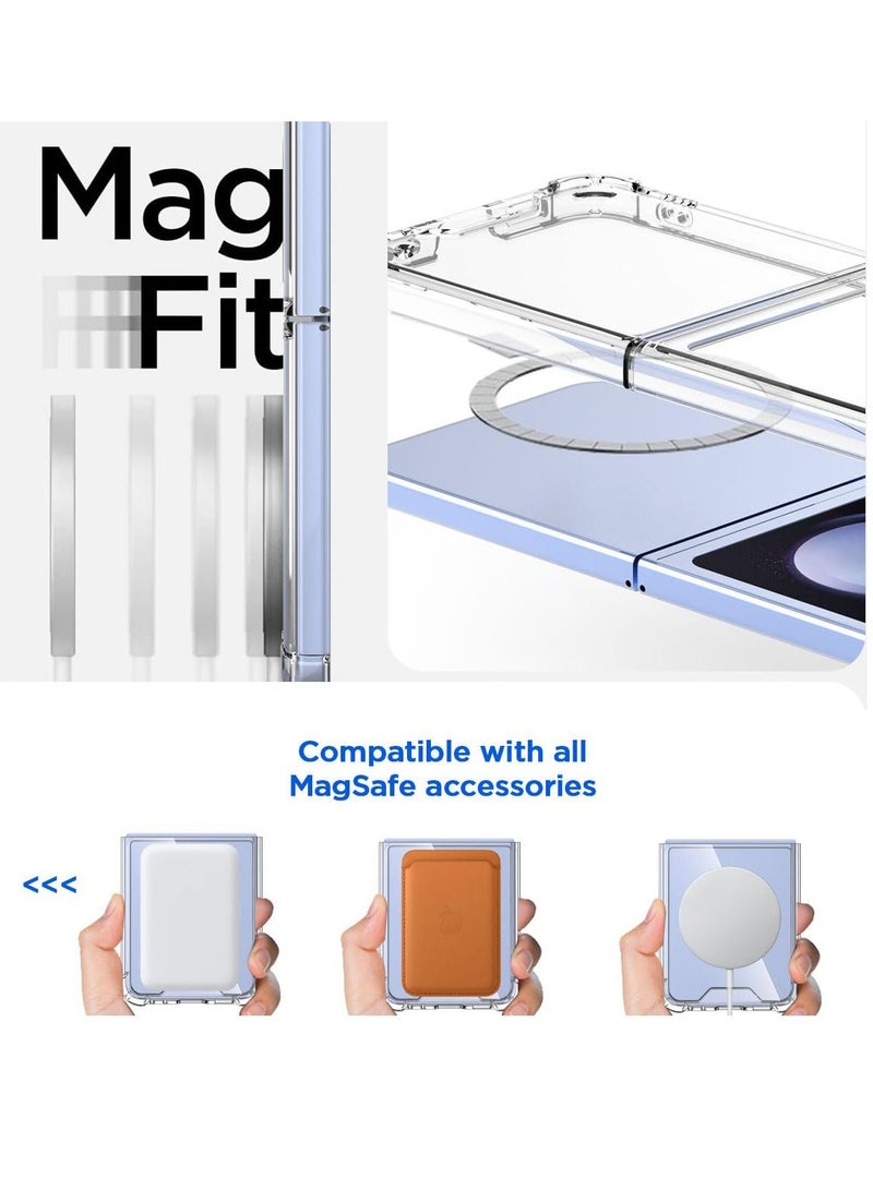 Excefore Clear Case, for Samsung Galaxy Z Flip 5 Clear Case Compatible with MagSafe, Slim Fit Crystal Clear Hard PC & Soft TPU Bumper Cover Transparent Skin Corners Rubber Shockproof - Image 2