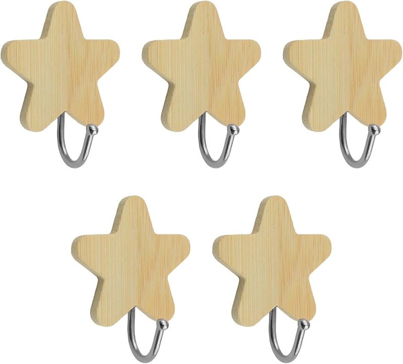 خطافات حائط خشبية على شكل نجمة 5 قطع رف حضانة زخرفي للمناشف والحقائب والقبعات - Image 2