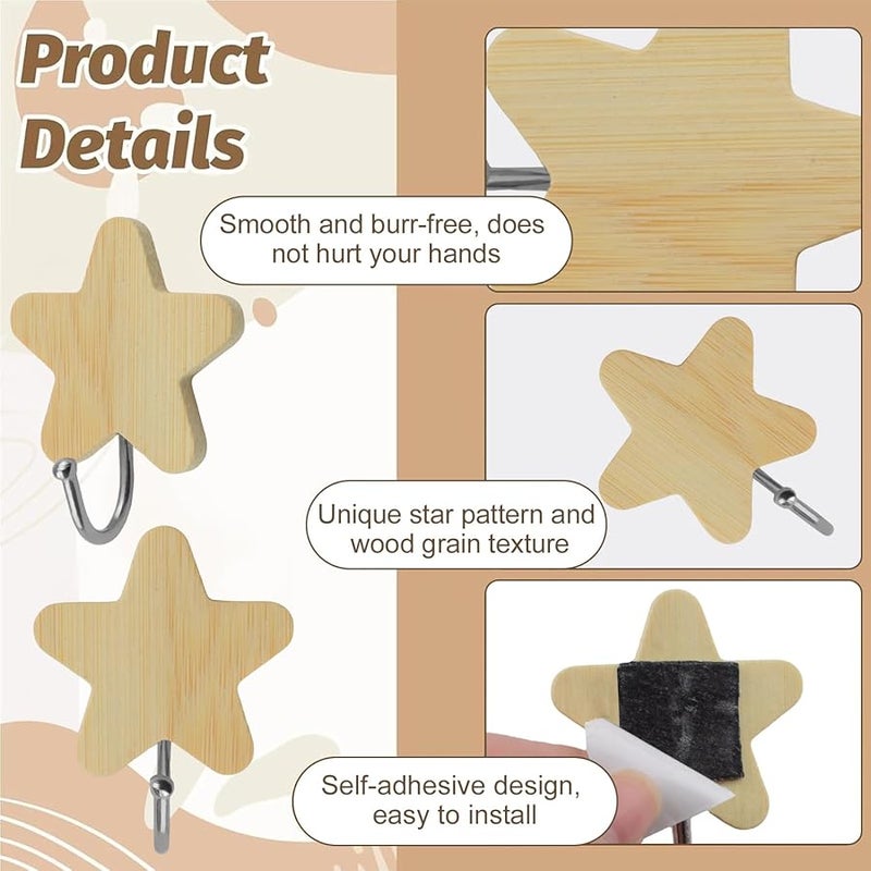 خطافات حائط خشبية على شكل نجمة 5 قطع رف حضانة زخرفي للمناشف والحقائب والقبعات - Image 4