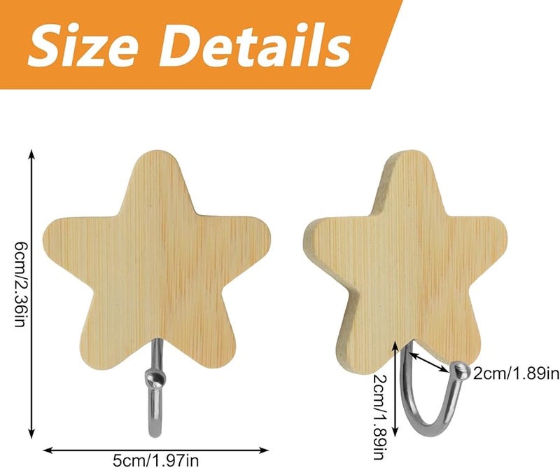 خطافات حائط خشبية على شكل نجمة 5 قطع رف حضانة زخرفي للمناشف والحقائب والقبعات - Image 3