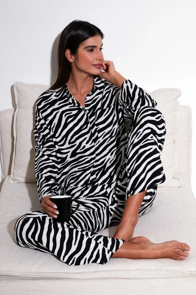 Lela Patterned Comfortable Cut Wide Leg Summer Pajama Set Women's Pajama Set 6110014