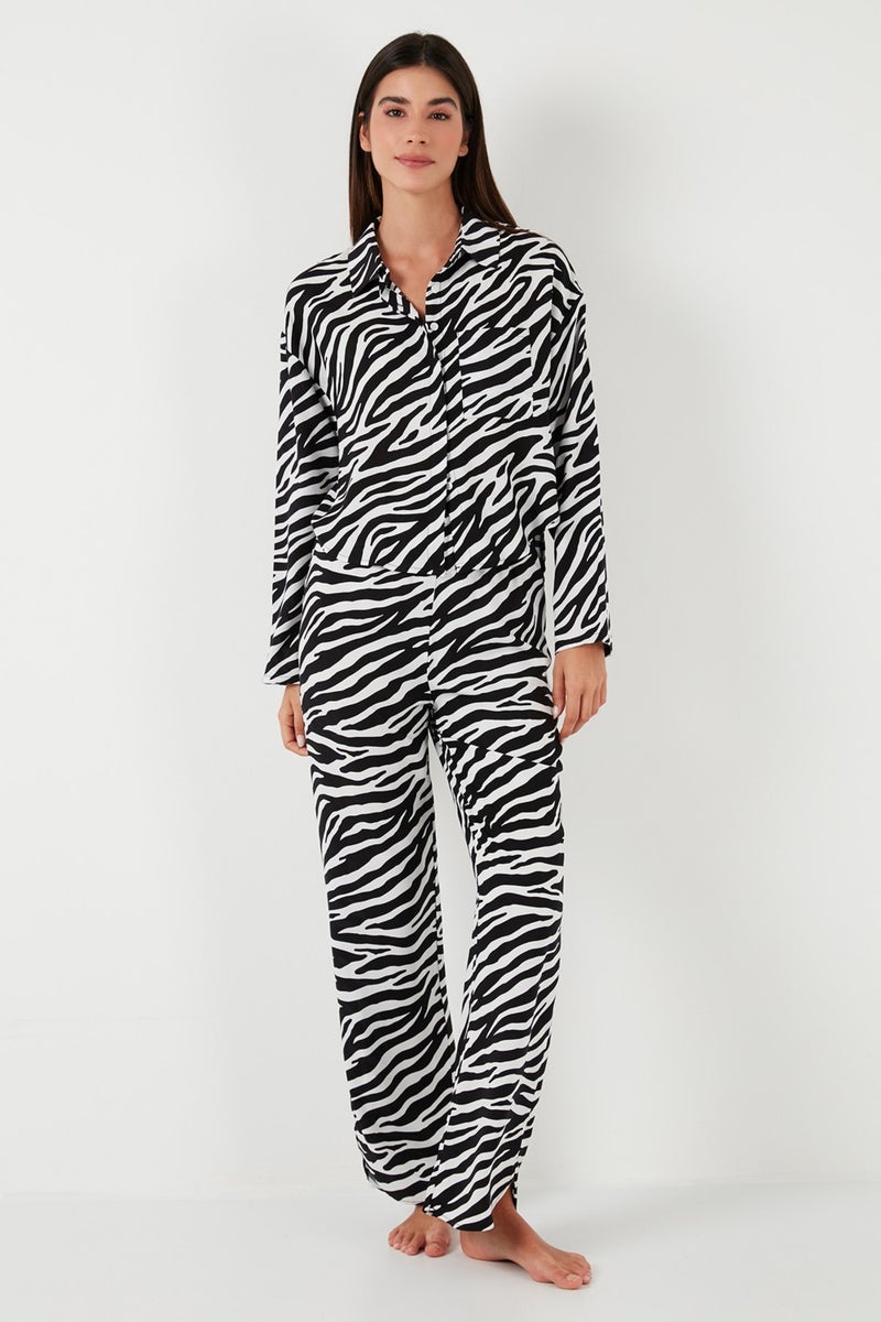 Lela Patterned Comfortable Cut Wide Leg Summer Pajama Set Women's Pajama Set 6110014  - Image 3