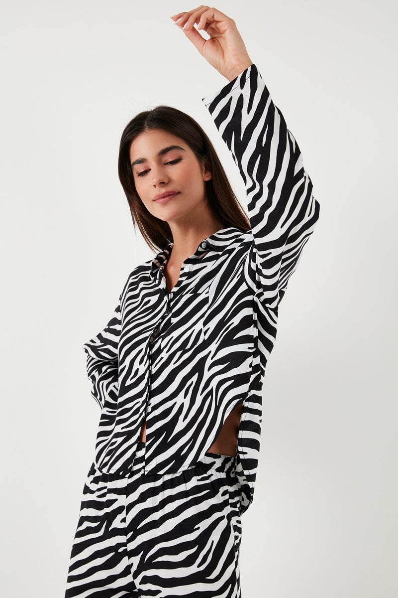 Lela Patterned Comfortable Cut Wide Leg Summer Pajama Set Women's Pajama Set 6110014  - Image 5