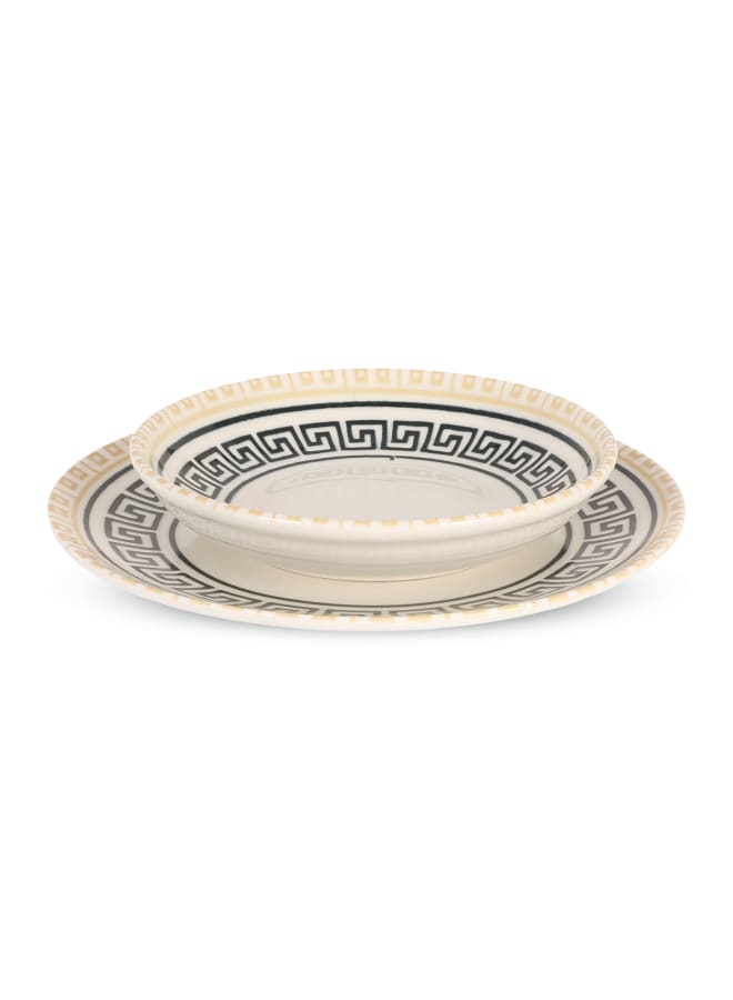 Cooker Dinner Set, 24 Pieces for 6 Persons, Fine Porcelain, Made in Turkey, with Geometric Meanders Design - Cream Color with Black Decoration - Image 3