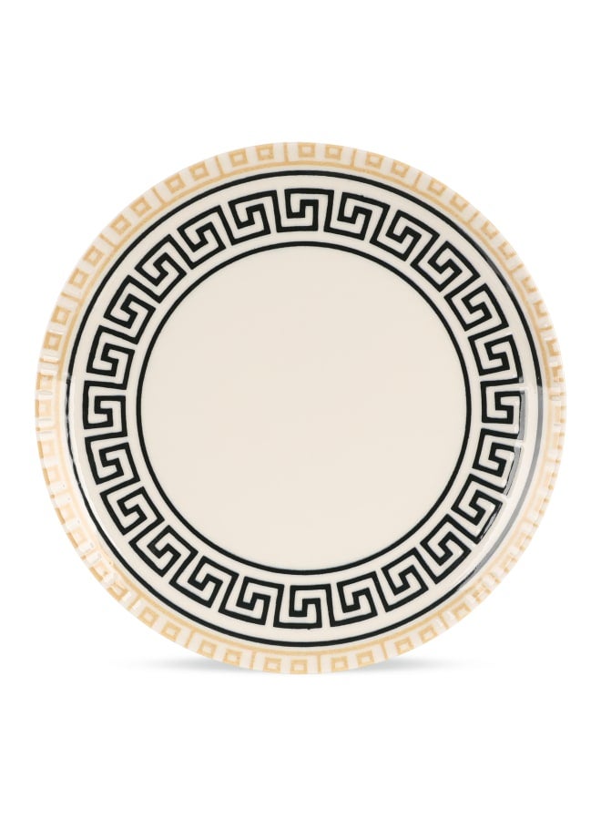 Cooker Dinner Set, 24 Pieces for 6 Persons, Fine Porcelain, Made in Turkey, with Geometric Meanders Design - Cream Color with Black Decoration - Image 4