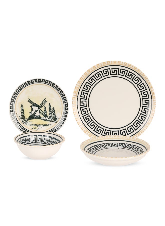 Cooker Dinner Set, 24 Pieces for 6 Persons, Fine Porcelain, Made in Turkey, with Geometric Meanders Design - Cream Color with Black Decoration - Image 2