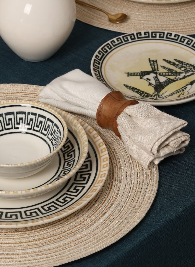 Cooker Dinner Set, 24 Pieces for 6 Persons, Fine Porcelain, Made in Turkey, with Geometric Meanders Design - Cream Color with Black Decoration - Image 5