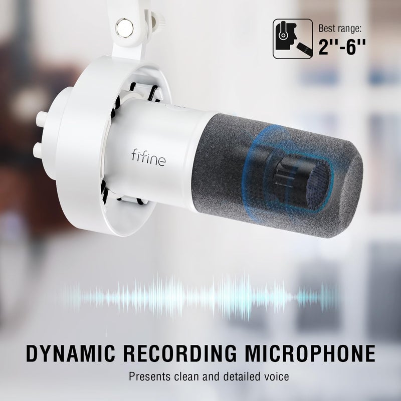 FIFINE Studio XLR Dynamic Microphone, USB PC Podcast Microphone for Streaming Recording, XLR/USB Vocal Mic with Tap-to-Mute, Gain Knob, Headphones Monitoring-Amplitank K688 White - Image 2