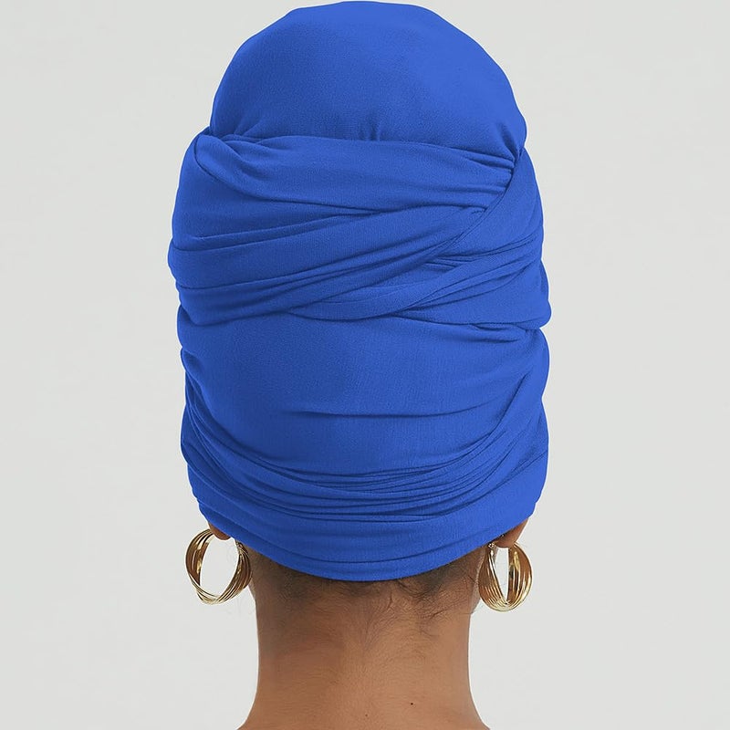 corciova Cobalt Blue Long Soft Head Wrap Turban Headband for Black Women Two Way Stretch Fashion African Head Covering Jersey Hijab Scarf - Image 4