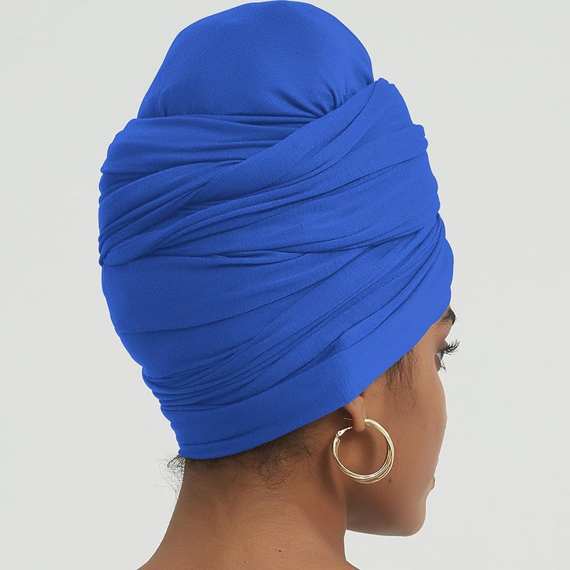 corciova Cobalt Blue Long Soft Head Wrap Turban Headband for Black Women Two Way Stretch Fashion African Head Covering Jersey Hijab Scarf - Image 5
