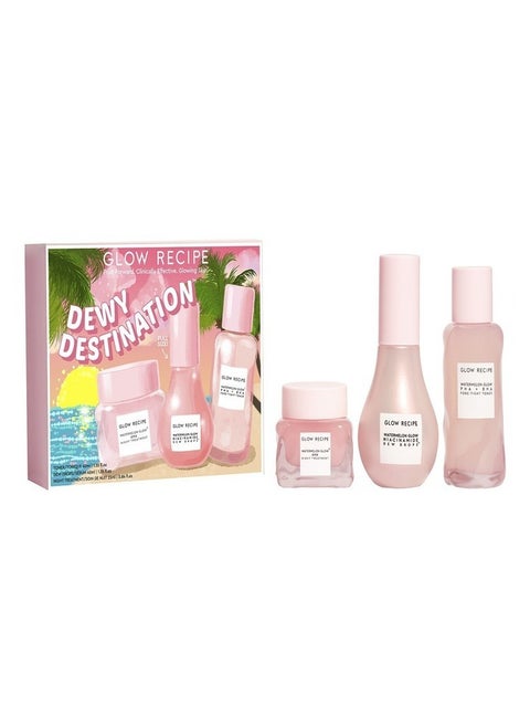 Glow Recipe Dewy Destination Skincare Set – Travel-Friendly Trio for Ultimate Hydration & Radiance with Watermelon Glow Niacinamide Dew Drops (40ml),  Hyaluronic Serum (40ml), and Avocado Ceramide Recovery Serum (25ml)