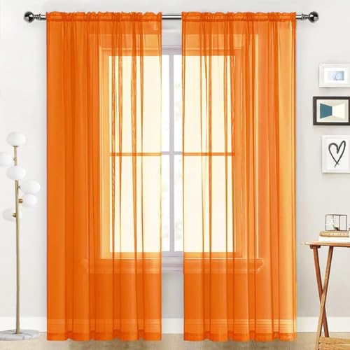 SpaceDresser Basic Rod Pocket Sheer Voile Window Curtain Panels Orange 2 Panels 52 Width 84 Inch Long for Kitchen Bedroom Children Living Room YardOrange52 W x 84 L