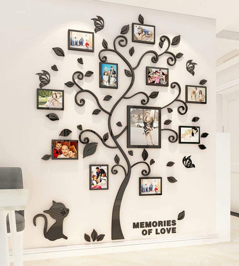 guangmu 3D Tree Wall Stickers  Family Tree Wall Decor Black Trunk Family Tree Picture Frame DIY Photo Frame Wall Decals Family Tree Frames Living Room Wall Decor Wall Decals Black XXLarge
