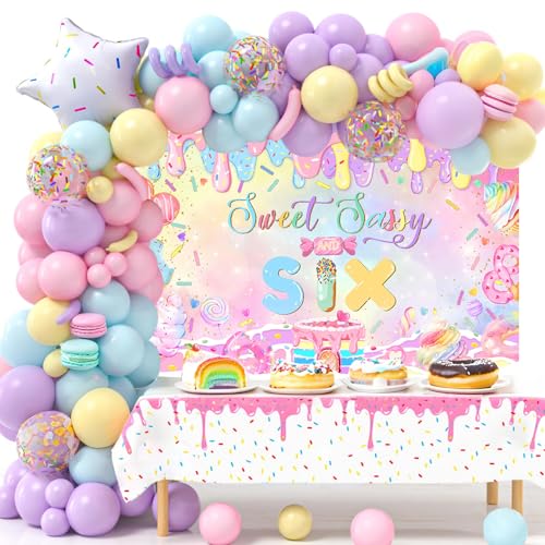 Mocsicka Donut 6th Birthday Banner Backdrop Sweet Sassy and Six Birthday Decorations Banner for Girls Sixth Birthday Party Banner for Phogography (Pink, 70.8x43.3 inch) - Image 2