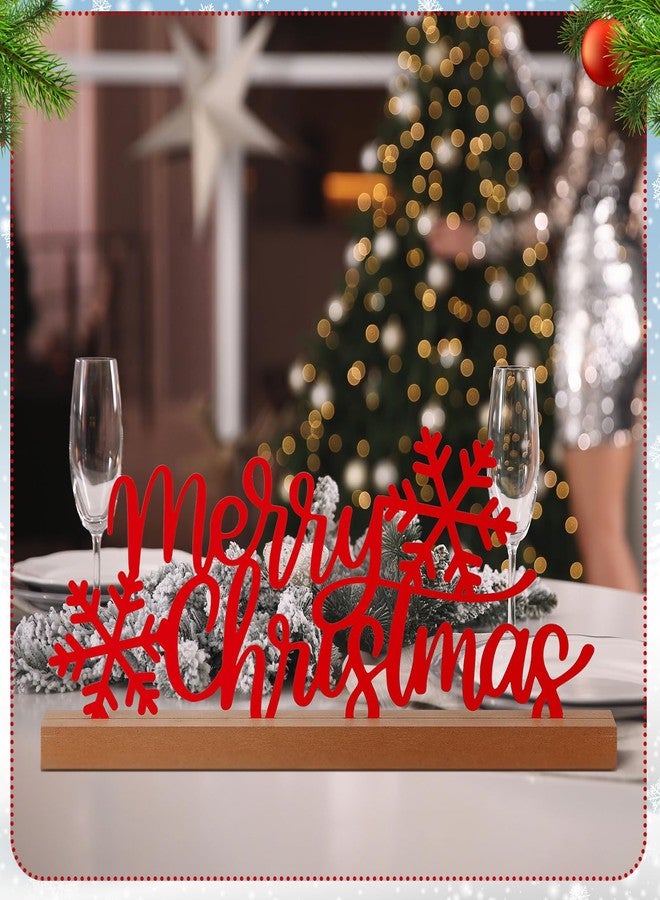 Yaocom 13.78 Inch Merry Christmas Table Sign Xmas Metal Letter Decor Christmas Freestanding Tabletop Decoration with Wooden Base for Home Tiered Tray Centerpiece Mantel Shelf Fireplace - Image 4