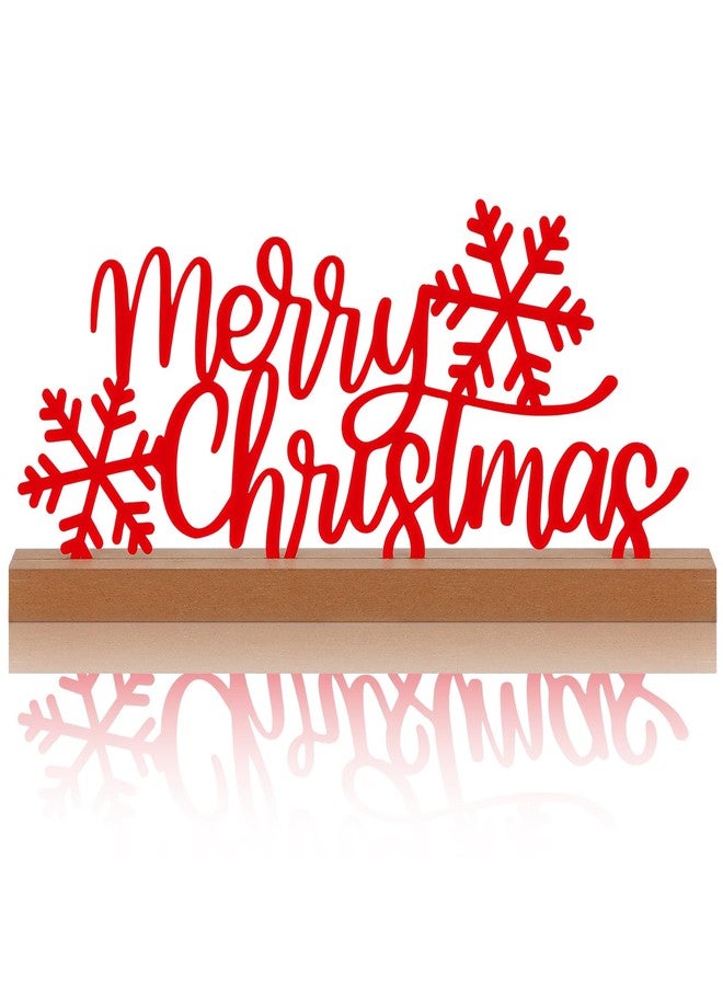 Yaocom 13.78 Inch Merry Christmas Table Sign Xmas Metal Letter Decor Christmas Freestanding Tabletop Decoration with Wooden Base for Home Tiered Tray Centerpiece Mantel Shelf Fireplace - Image 1