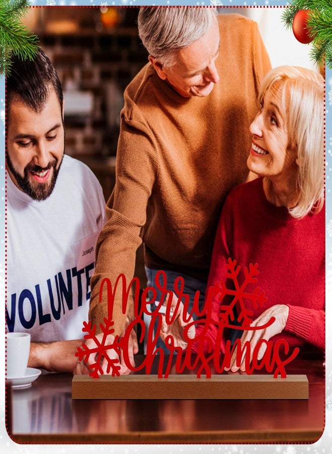 Yaocom 13.78 Inch Merry Christmas Table Sign Xmas Metal Letter Decor Christmas Freestanding Tabletop Decoration with Wooden Base for Home Tiered Tray Centerpiece Mantel Shelf Fireplace - Image 2