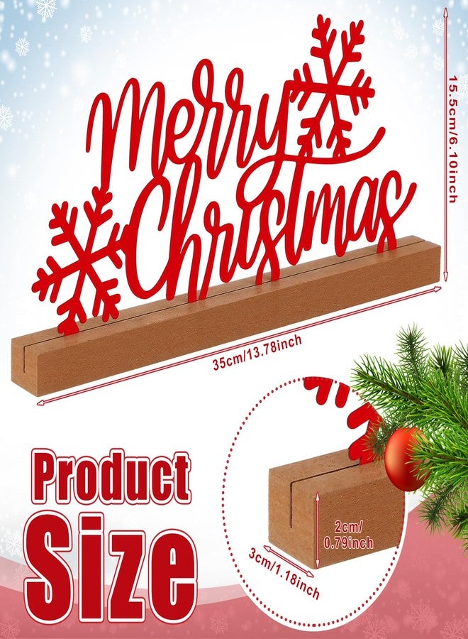 Yaocom 13.78 Inch Merry Christmas Table Sign Xmas Metal Letter Decor Christmas Freestanding Tabletop Decoration with Wooden Base for Home Tiered Tray Centerpiece Mantel Shelf Fireplace - Image 3