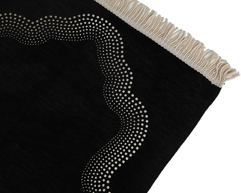 ايهفان اونلاين Personalized Name Embroidered Mihrab Patterned Plain Chenille Prayer Rug Black